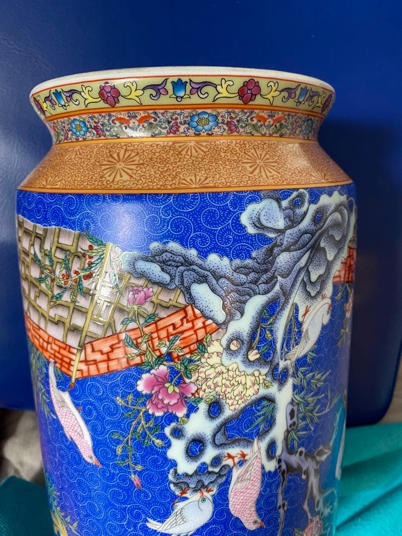 中国大清乾隆年製款洋彩軋道花鳥棒槌瓶サイズ高さ約42cm径19cm