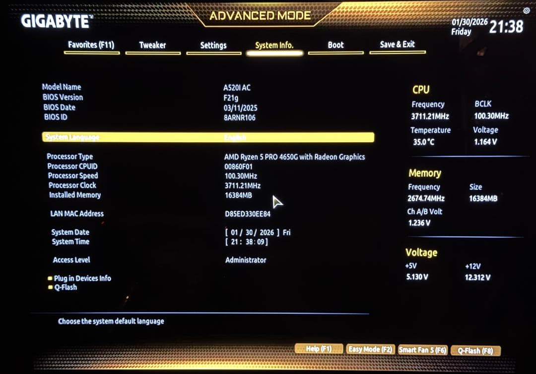 中古 GIGABYTE A520I AC Rev1.0 ITXマザボ WiFi