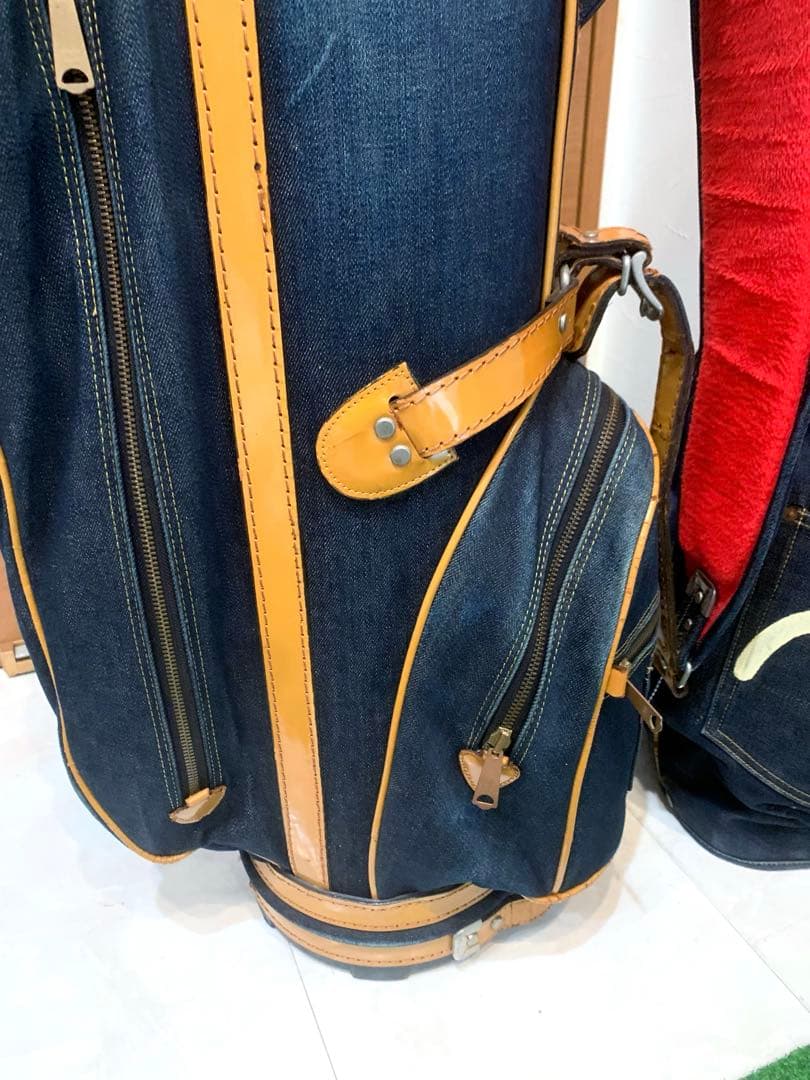 超希少　エビス　エヴィス　EVISU デニム　本革レザー　キャディバッグ