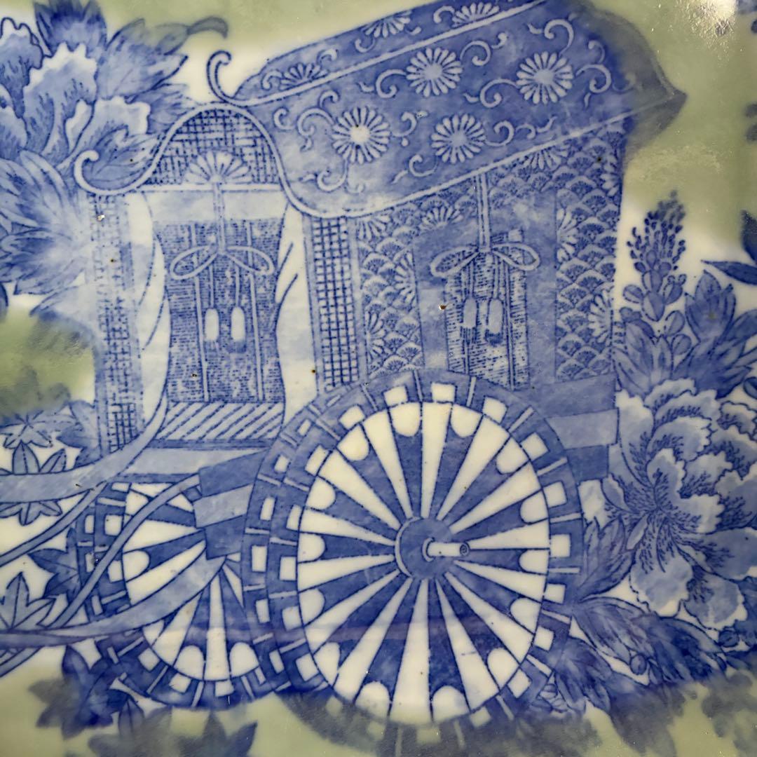 時代物 印判皿 特大皿　御所車 牡丹 枝垂れ桜 縁起物 骨董 大皿　金継ぎ用