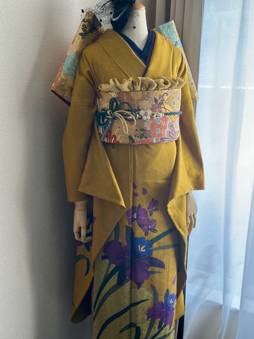振袖 イエロー 花柄　フルセット