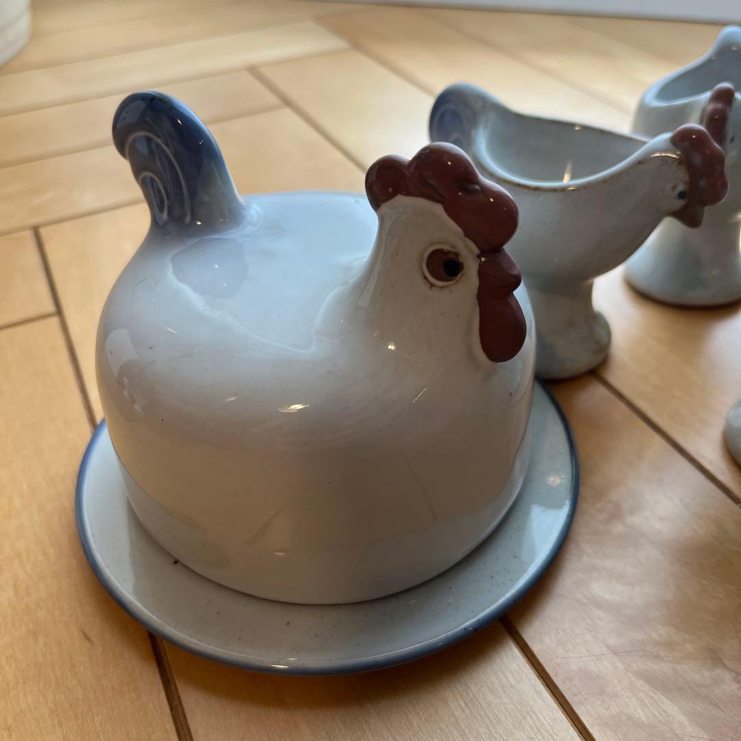 リサ　ラーソン　置物　ニワトリ　親子　エッグカップ　セット　バターケース