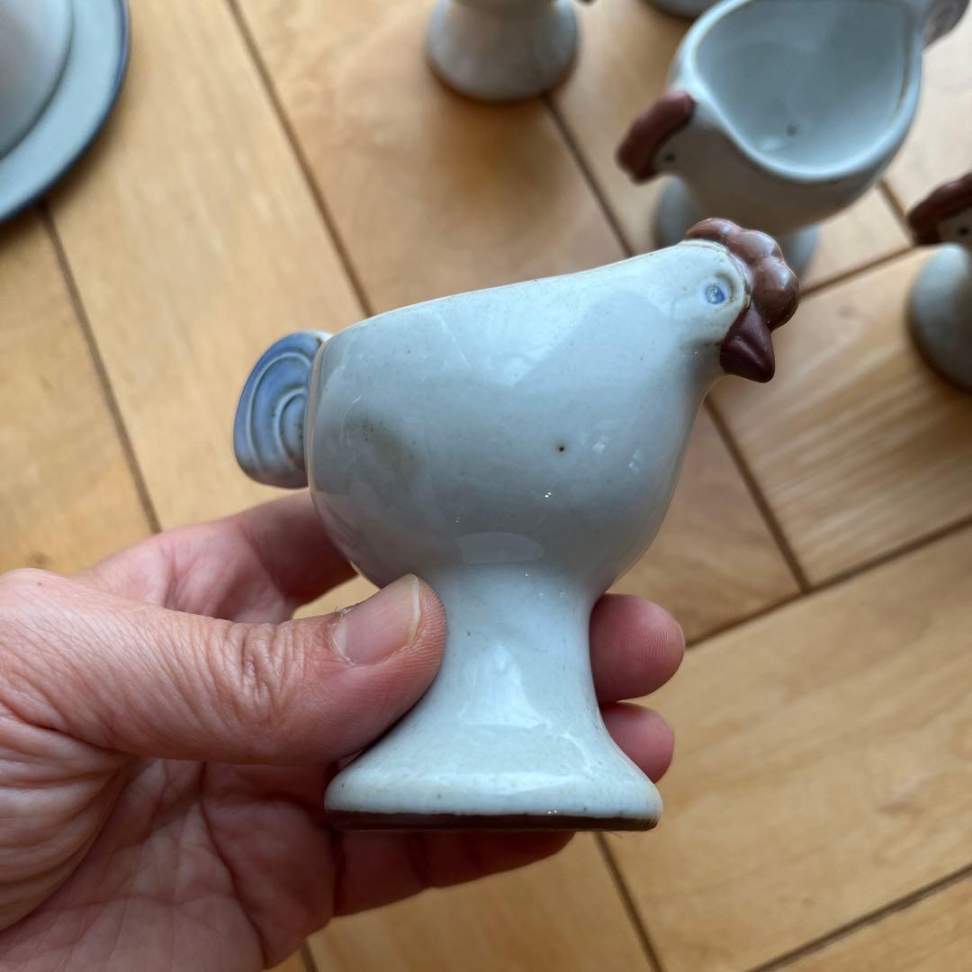 リサ　ラーソン　置物　ニワトリ　親子　エッグカップ　セット　バターケース