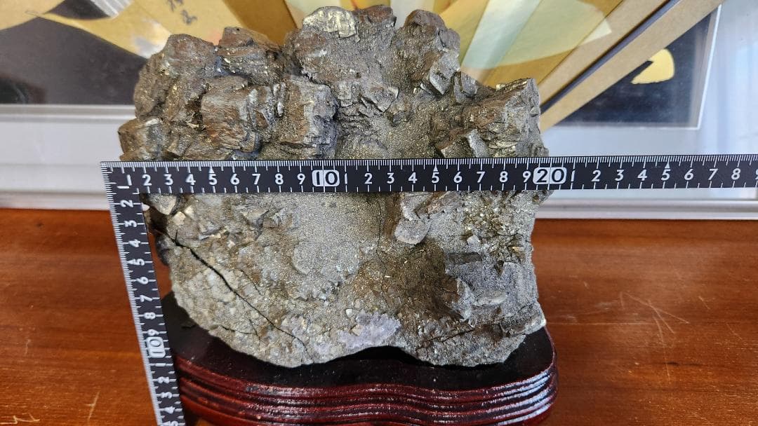 パイライト 原石 縁起物 木製スタンド付き 2点セット