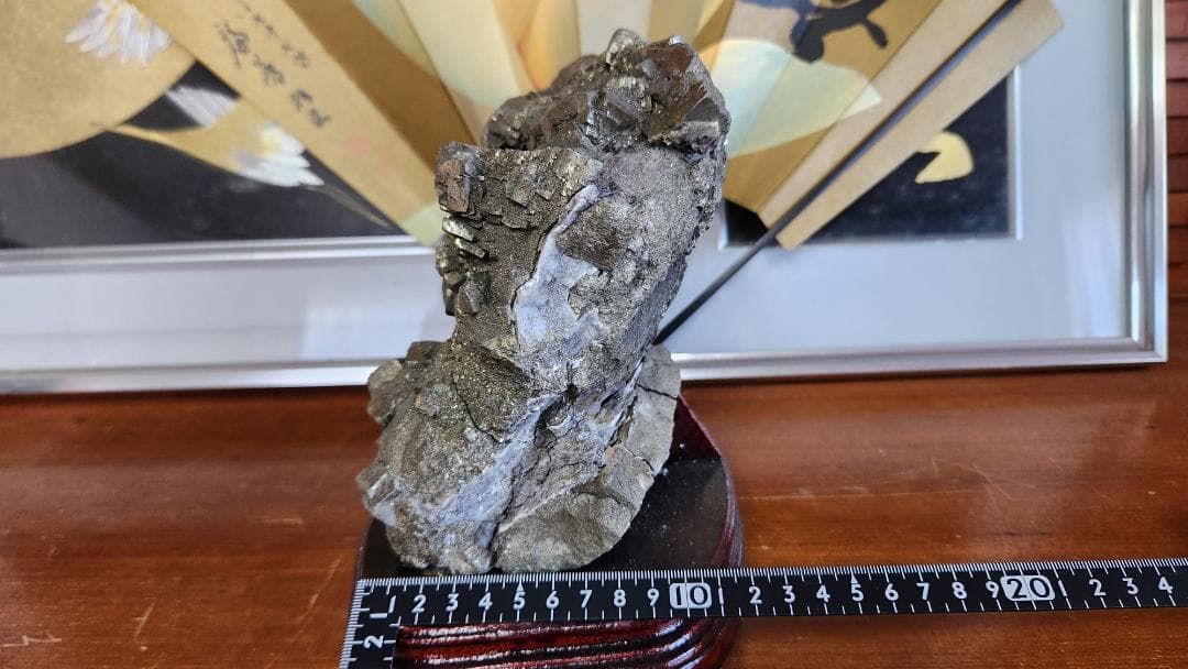 パイライト 原石 縁起物 木製スタンド付き 2点セット