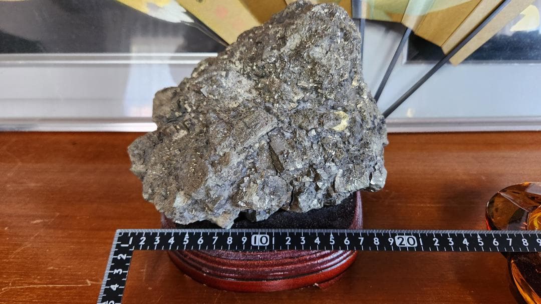 パイライト 原石 縁起物 木製スタンド付き 2点セット