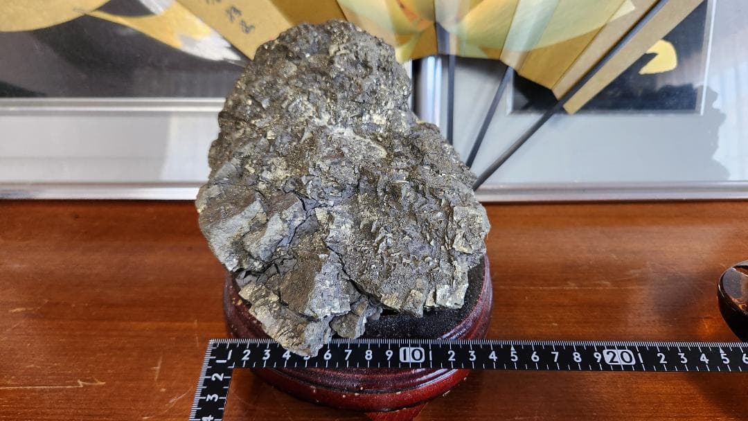 パイライト 原石 縁起物 木製スタンド付き 2点セット