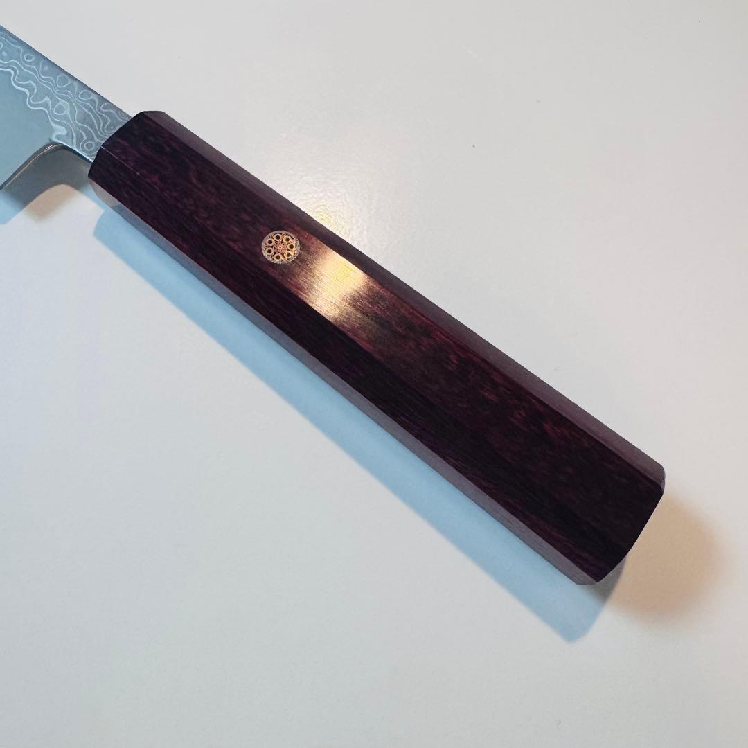 270mm ダマスカス墨流し柳刃包丁 紫檀八角柄 鏡面仕上げ 刺身用