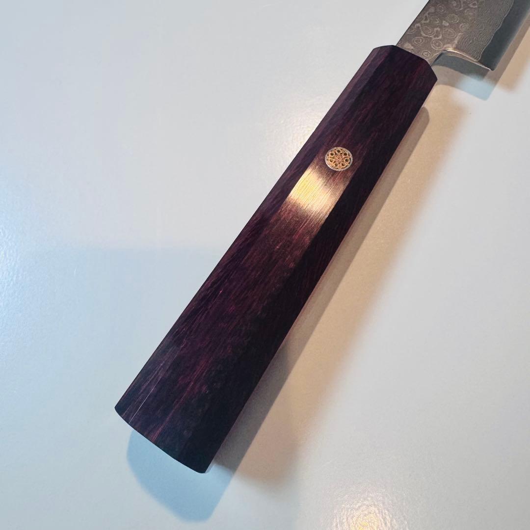 270mm ダマスカス墨流し柳刃包丁 紫檀八角柄 鏡面仕上げ 刺身用