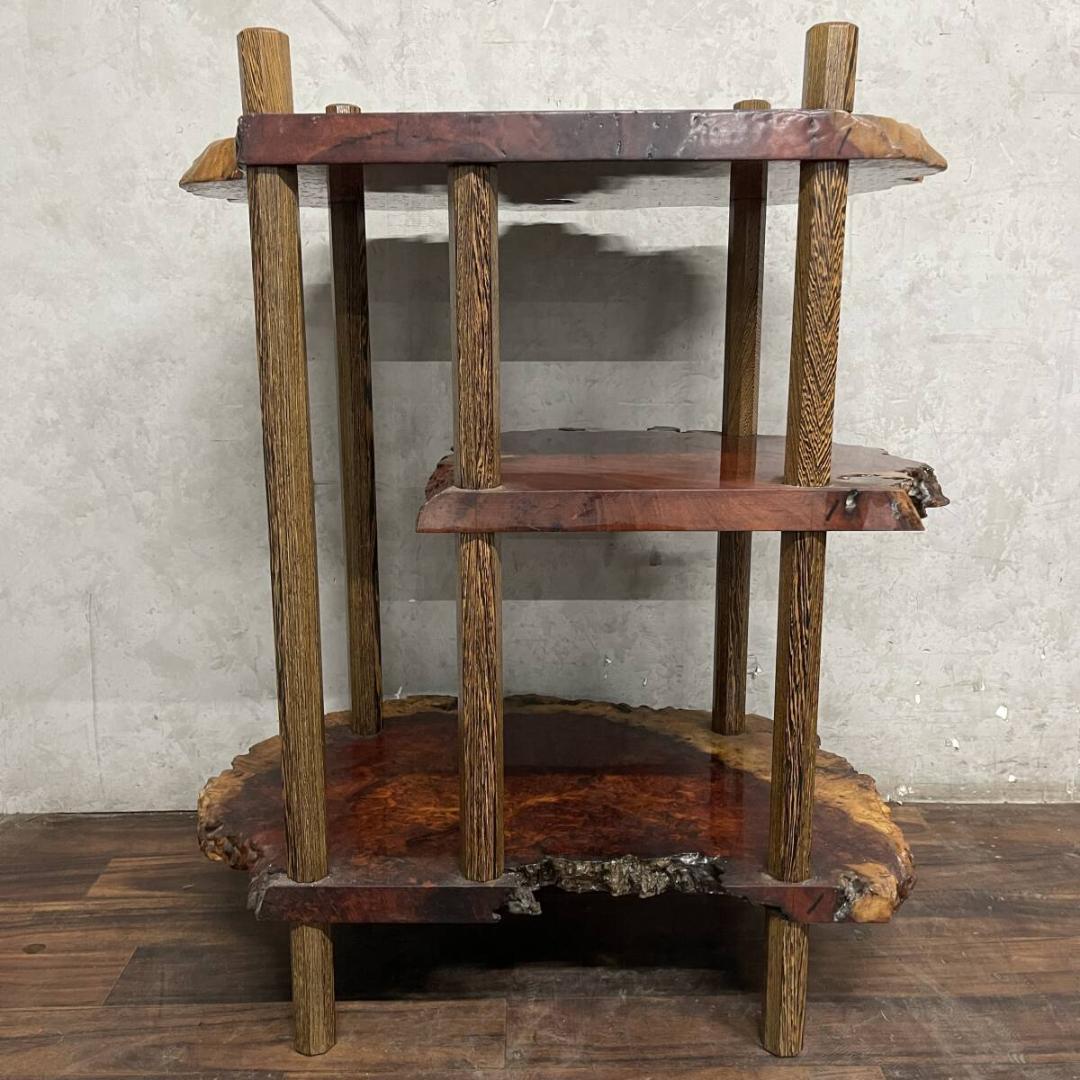 花梨 一枚板 棚 違い棚 天然木 無垢材 玉杢 泡杢 瘤杢 根杢 飾り棚 収納