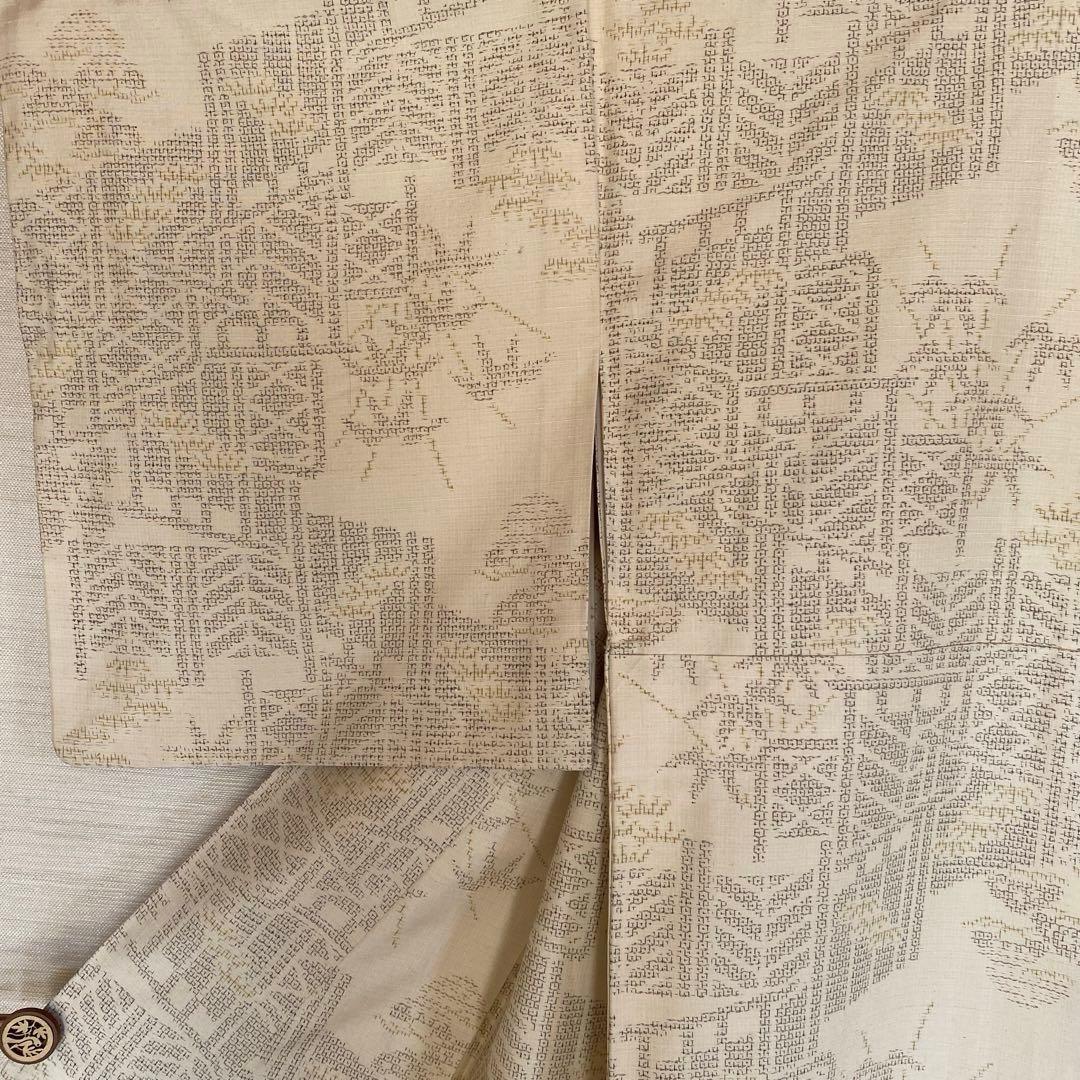 値下げ　結城紬　 板垣に竹松模様 ゆったりサイズ　 真綿紬