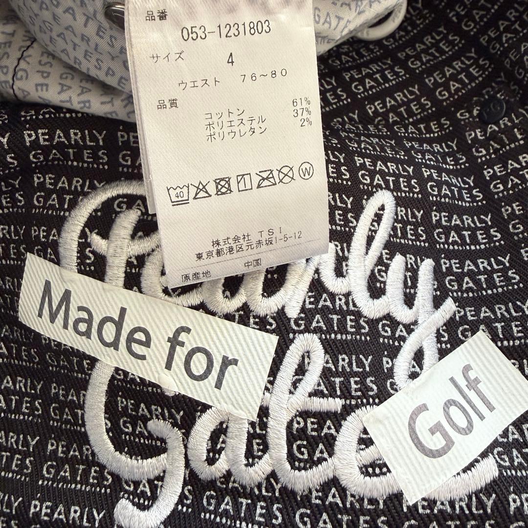 美品　パーリーゲイツ　パンツ　総柄　黒　白　M〜L相当　コットン素材　4 ゴルフ