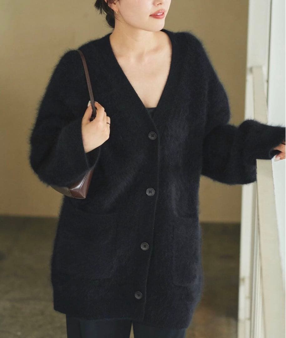 Plage Fur Midiカーディガン黒ファートップス ブラック