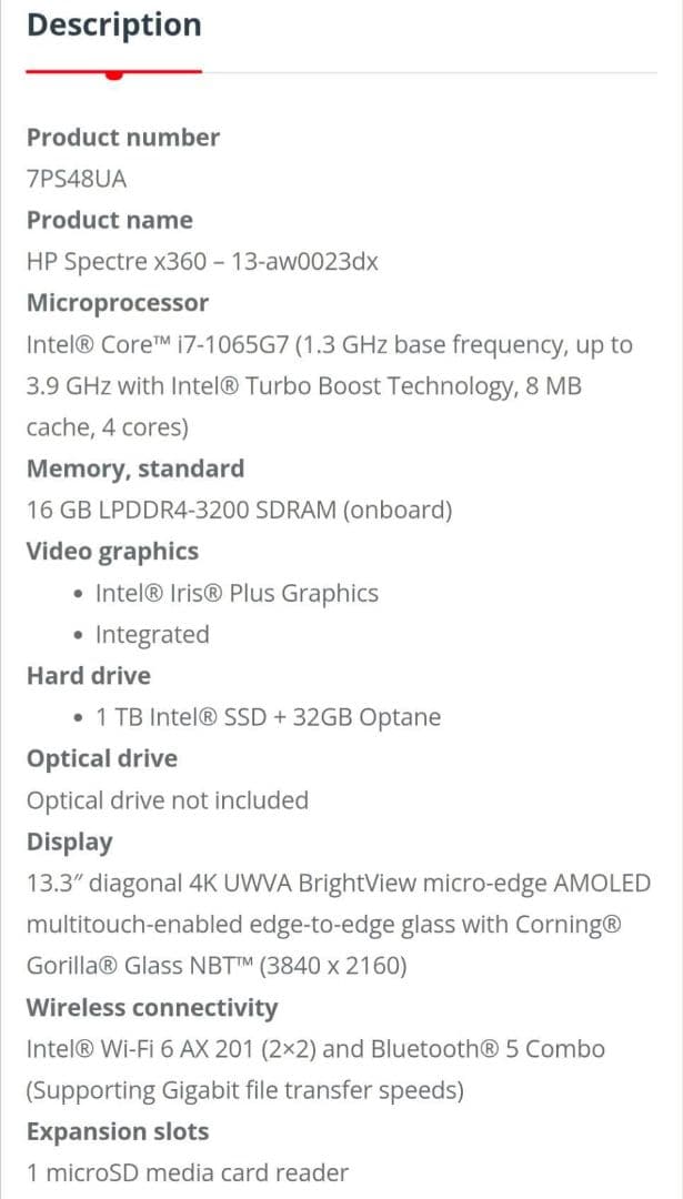 HP Spectre　x360−13−aw0023dx