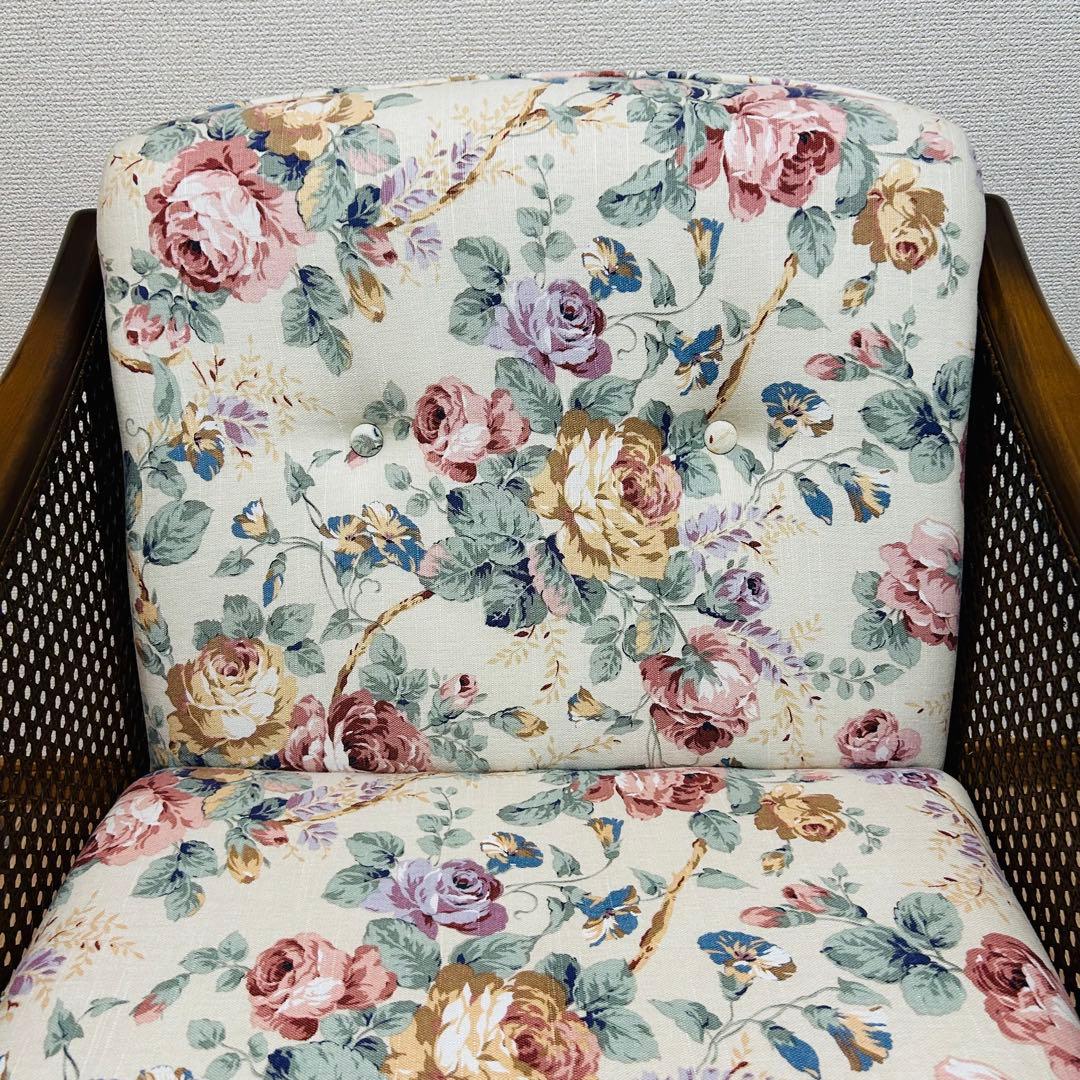 カリモク 1人掛けソファ 藤張り　サイドラタン　高級家具　アンティークチェア