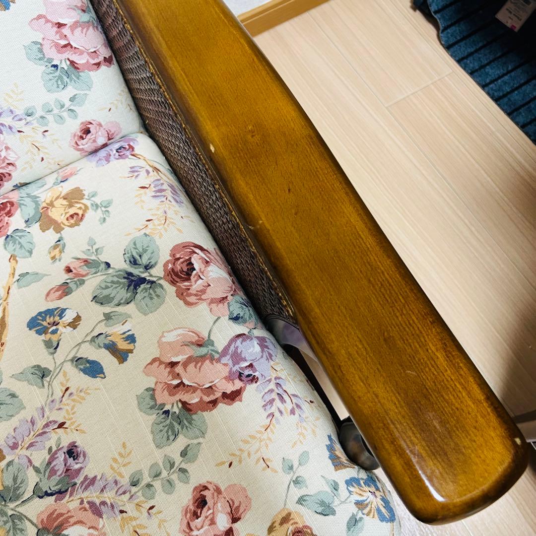 カリモク 1人掛けソファ 藤張り　サイドラタン　高級家具　アンティークチェア