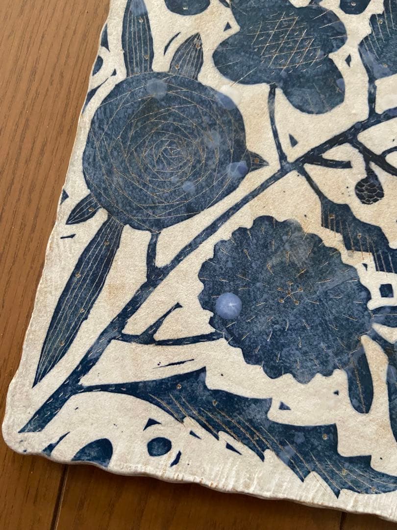 makoto kagoshima 鹿児島睦 ハンドメイド 陶板 植物ブルー