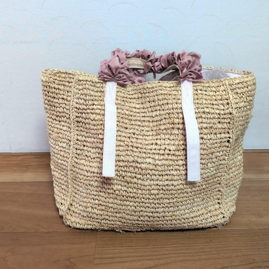 LUDLOW ラドロー フリル付ラフィアバッグ トートバッグ かごバッグ ピンク