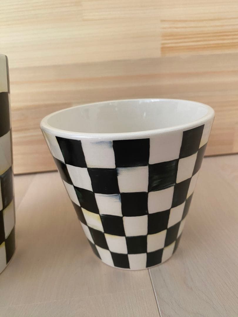 Mackenzie マッケンジーチャイルズ コートリーチェックゴミ箱 鉢入れ2点