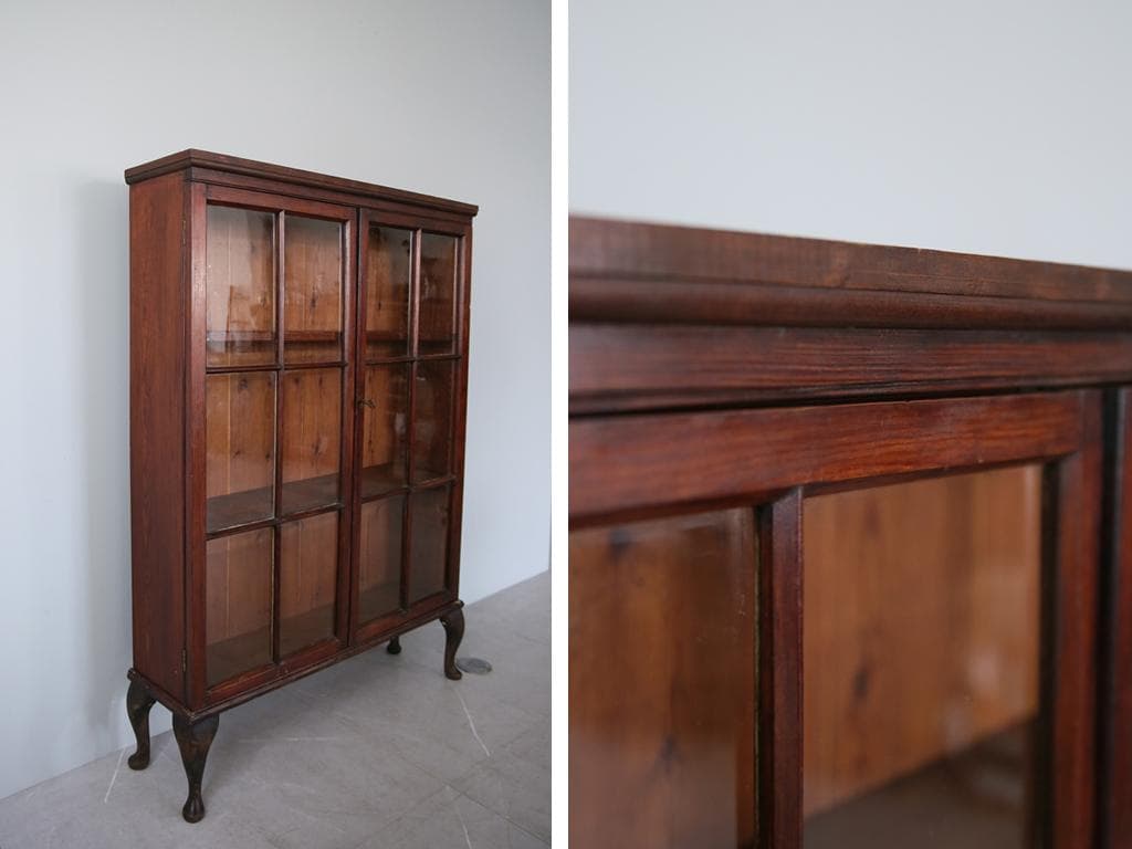 英国アンティーク木製ブックケースキャビネット/本棚/食器棚/飾り棚(92-206