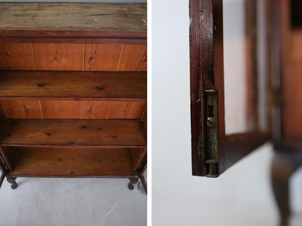 英国アンティーク木製ブックケースキャビネット/本棚/食器棚/飾り棚(92-206