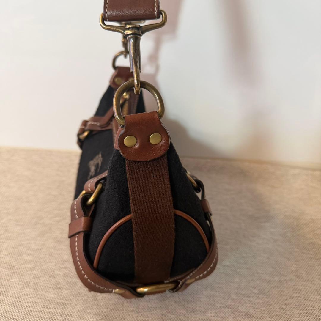 バーバリー ブルーレーベル ショルダーバッグ ウール　レザー ブラック