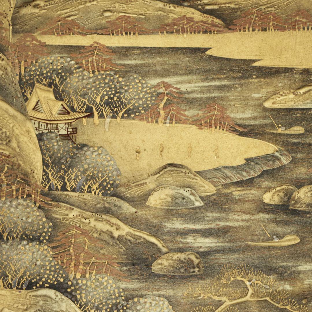 光月銘 蒔絵 山水図 四方盆 金地 風景 蒔絵盆 漆芸 盆 古美術品 骨董品