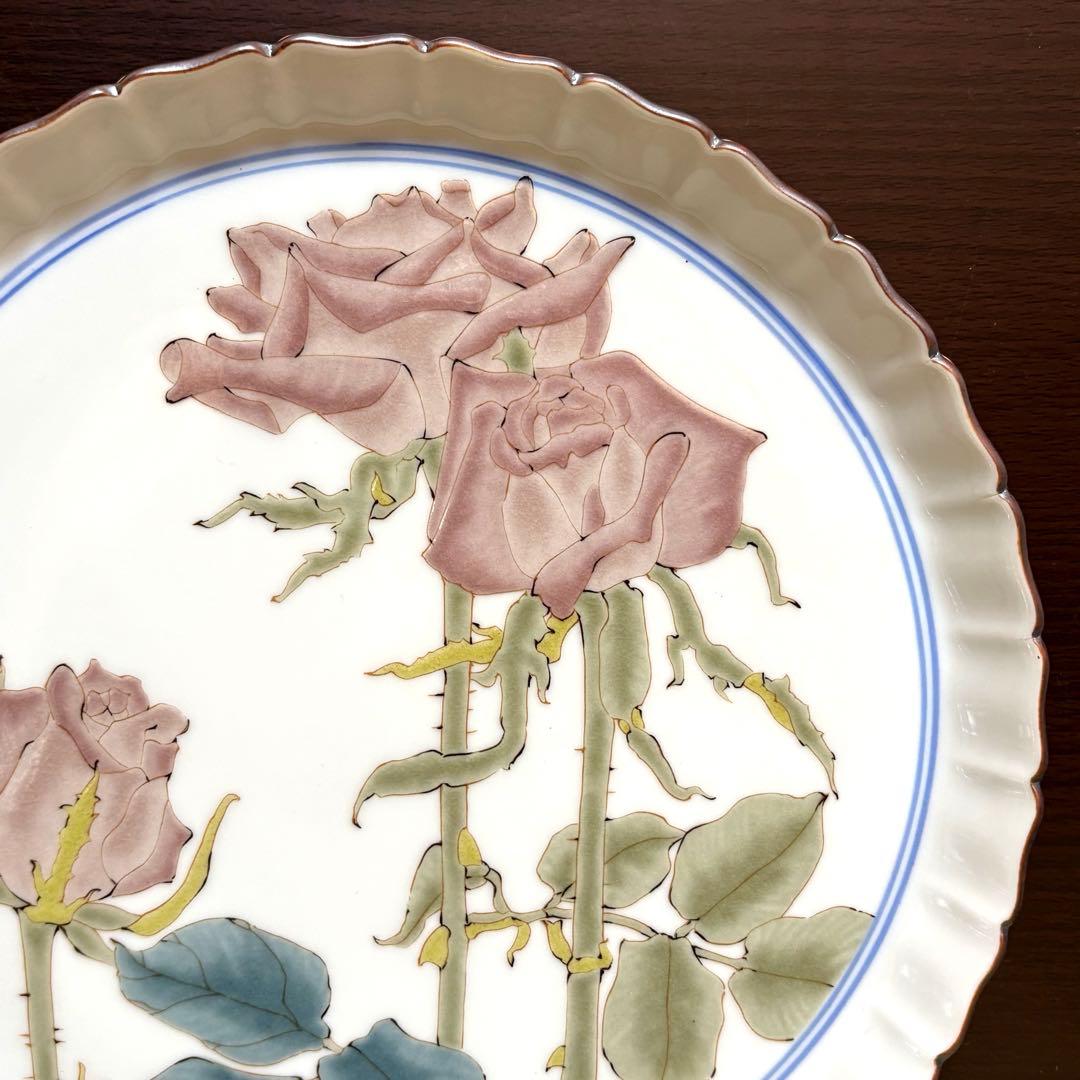 未使用保管品✨九谷焼 泰山窯 4代目 武腰潤 薔薇 色絵 8号皿✨飾皿 大皿 皿