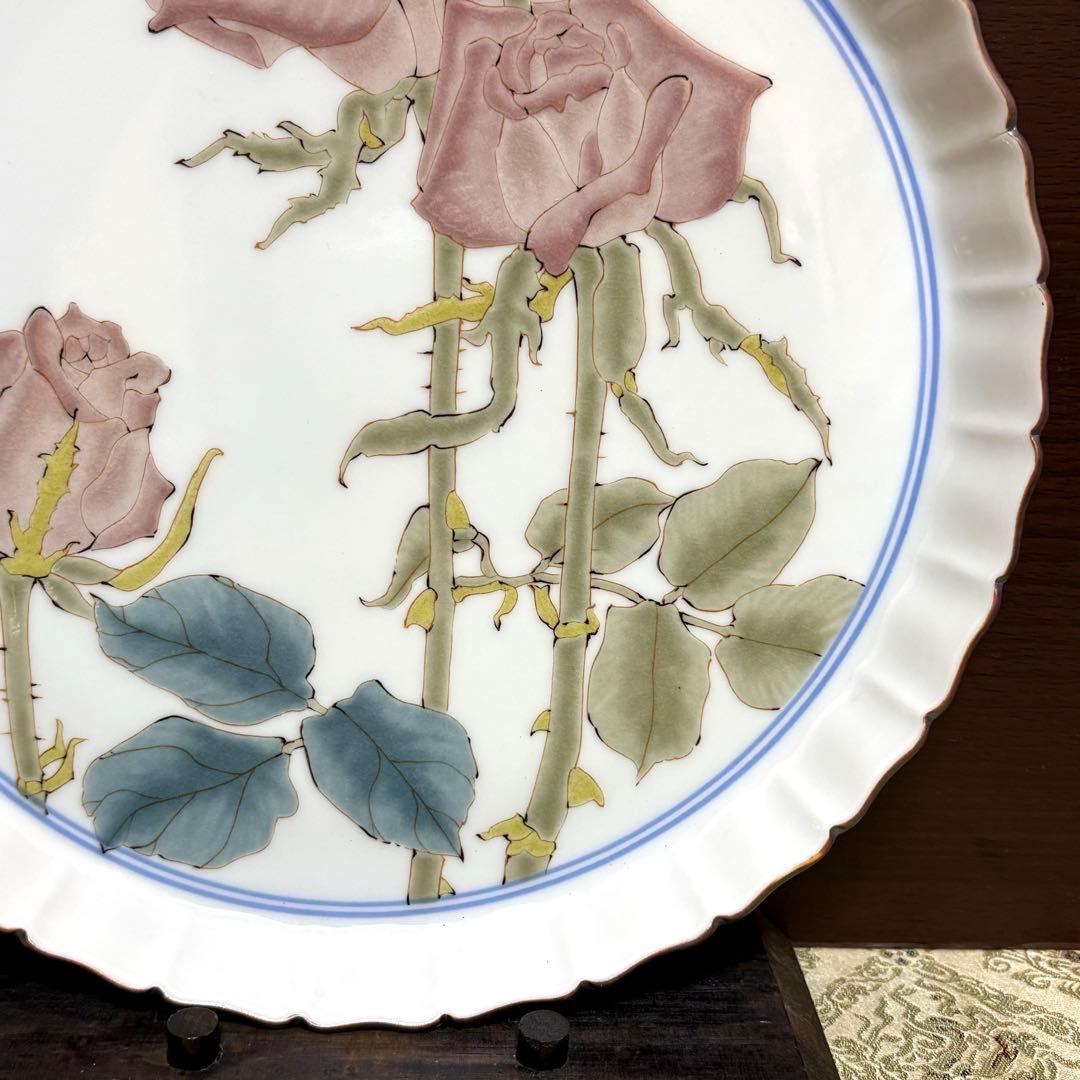 未使用保管品✨九谷焼 泰山窯 4代目 武腰潤 薔薇 色絵 8号皿✨飾皿 大皿 皿