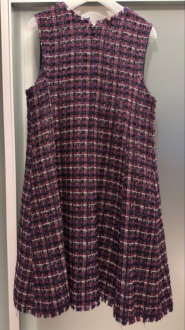 ノースリーブ膝丈ワンピース ネイビー系チェック