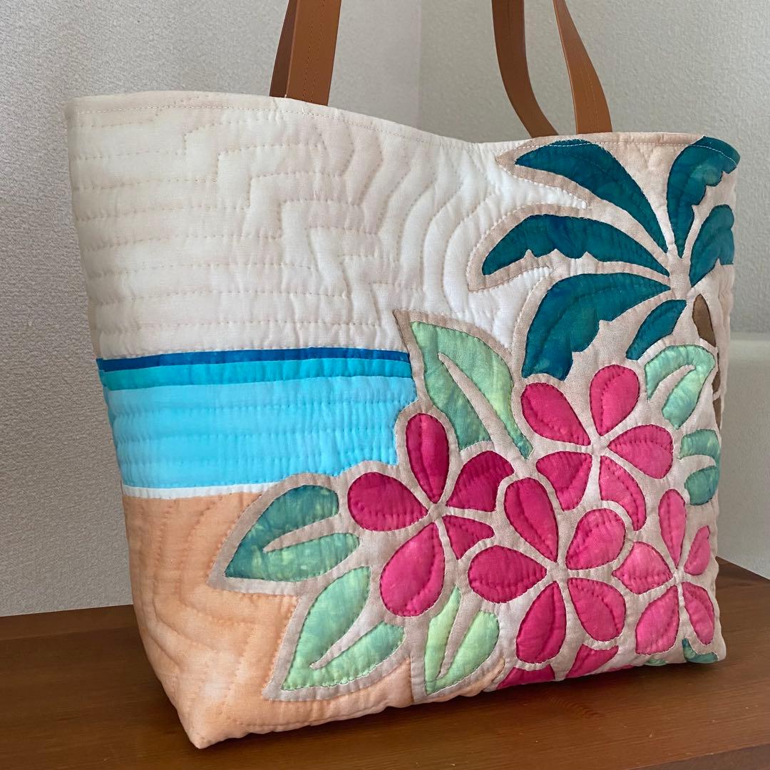 ハワイアンキルト◆トートバッグ◆プルメリア◆ハンドメイド