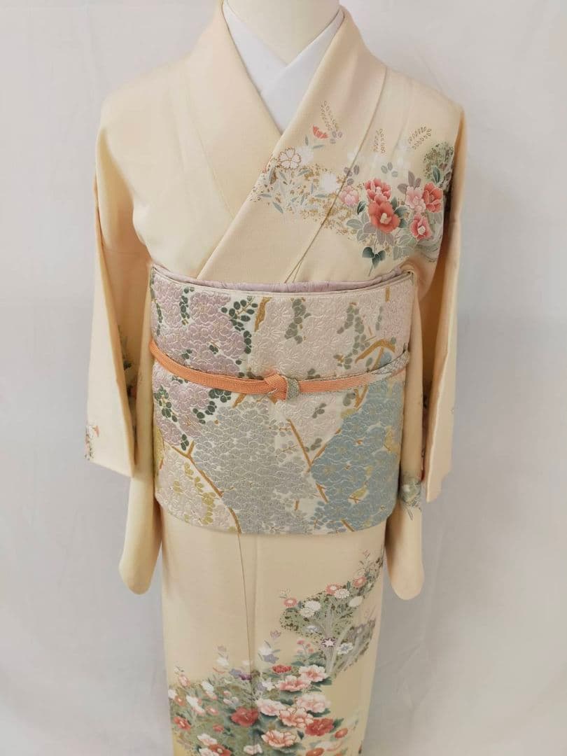 お見分け済　美品　手描き友禅　訪問着と袋帯帯締め