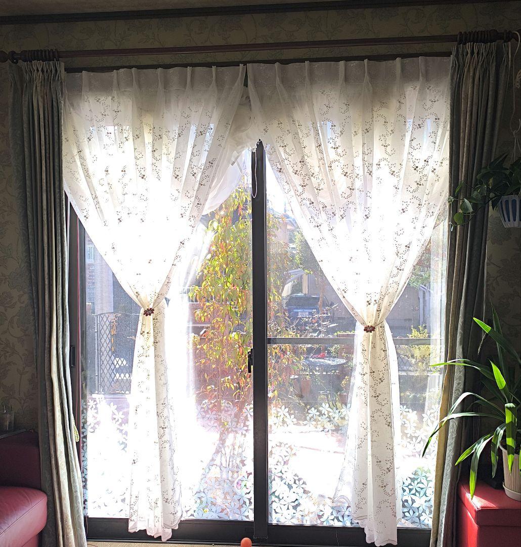 レースカーテン【こたつねこ様オーダー品　小花刺繍トルコレース　両開きカーテン】