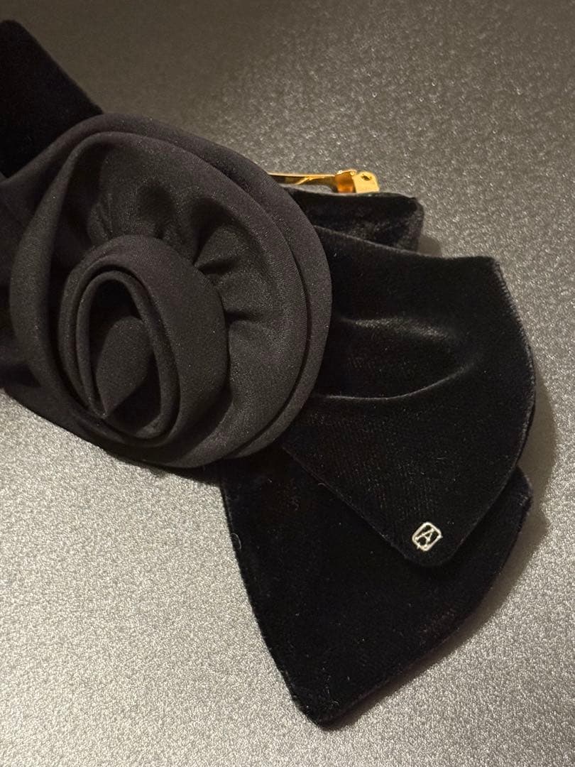 ALEXANDRE DE PARIS 黒ベロアリボンバレッタシルクカメリアアレク