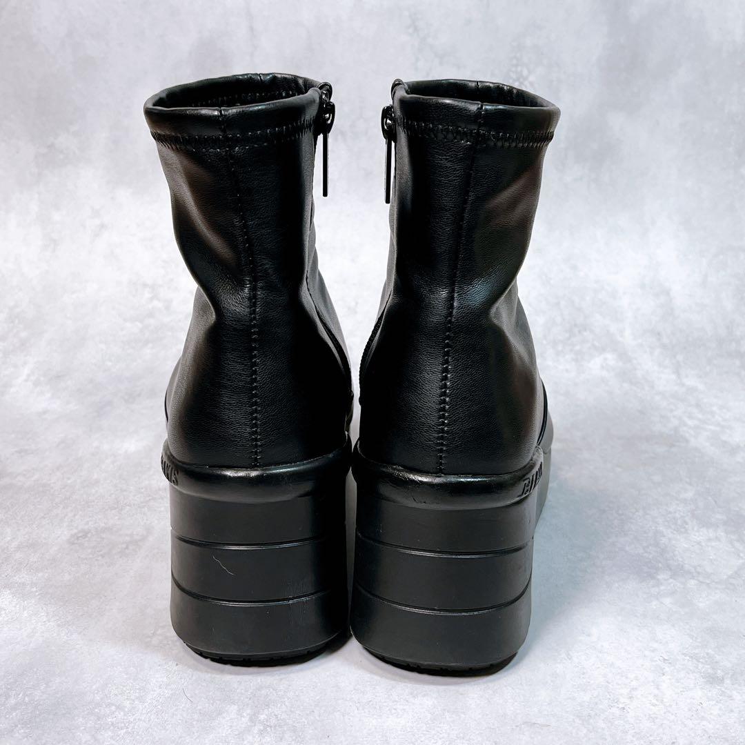 【ビーアクシス】バランスコアブーツ (L) 厚底 サイドジップ　レザー ブラック