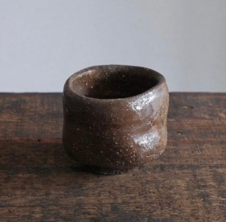 【希少な焼〆】　泉田之也　窯変　のだ窯　備前茶碗　積層　ぐい呑　共箱　桃山陶