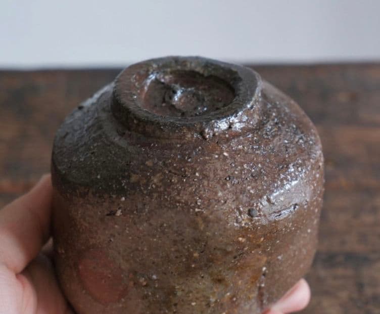 【希少な焼〆】　泉田之也　窯変　のだ窯　備前茶碗　積層　ぐい呑　共箱　桃山陶