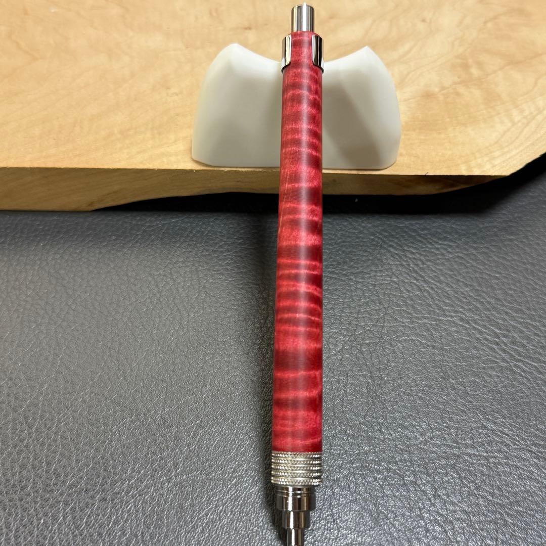 175栃縮杢スタビ　木製シャーペン　最強低重心ローレット　ステンレス　溝つき