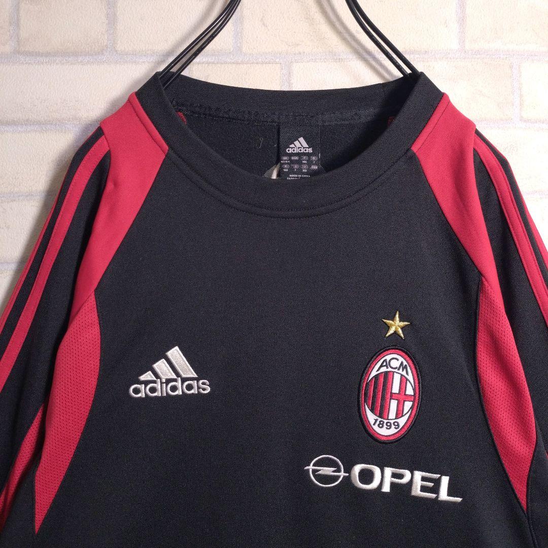 アディダス★00s ACミラン 刺繍ロゴ ピステ ゲームシャツ ロンT 黒 XL