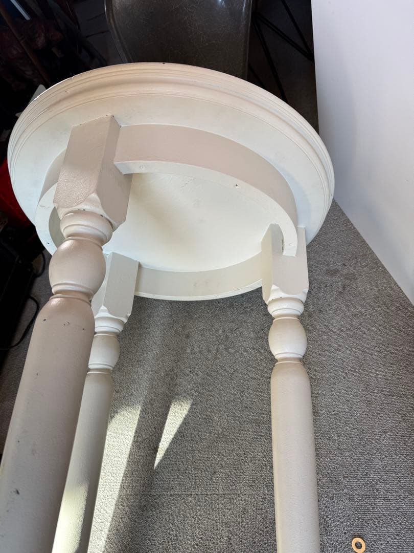 白塗装 木製 ラウンドサイドテーブル 3本脚 花台 飾り台 高さ80cm