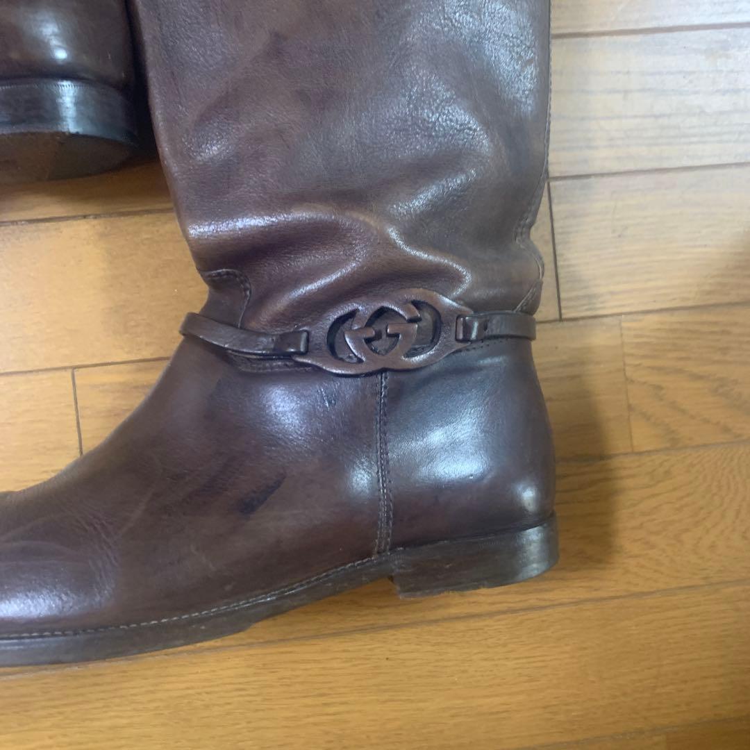 モ*ン様 グッチGUCCI　メンズロングレザーブーツ44