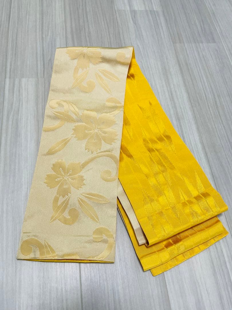 レディース浴衣　夢工房 II 浴衣・帯セット　黄色　花　濃紺　ネイビー　黄色