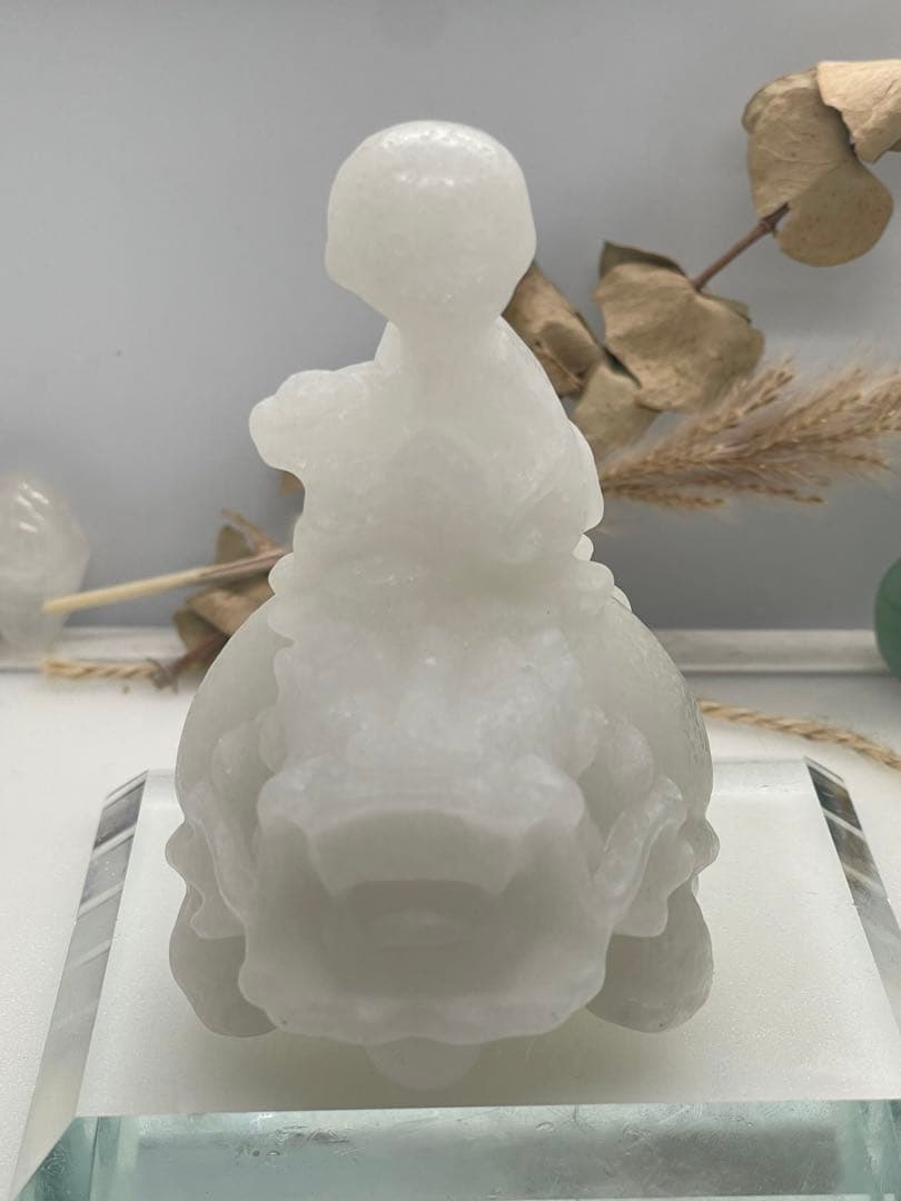 ポンポン様9【1790】 元宝持ち猿乗せ龍亀 アラバスター