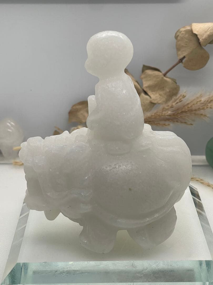 ポンポン様9【1790】 元宝持ち猿乗せ龍亀 アラバスター