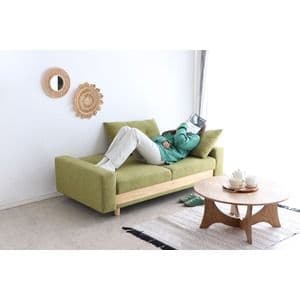 ソファベッド 2.5P グリーン 大容量収納付き 肘付き ファブリック地