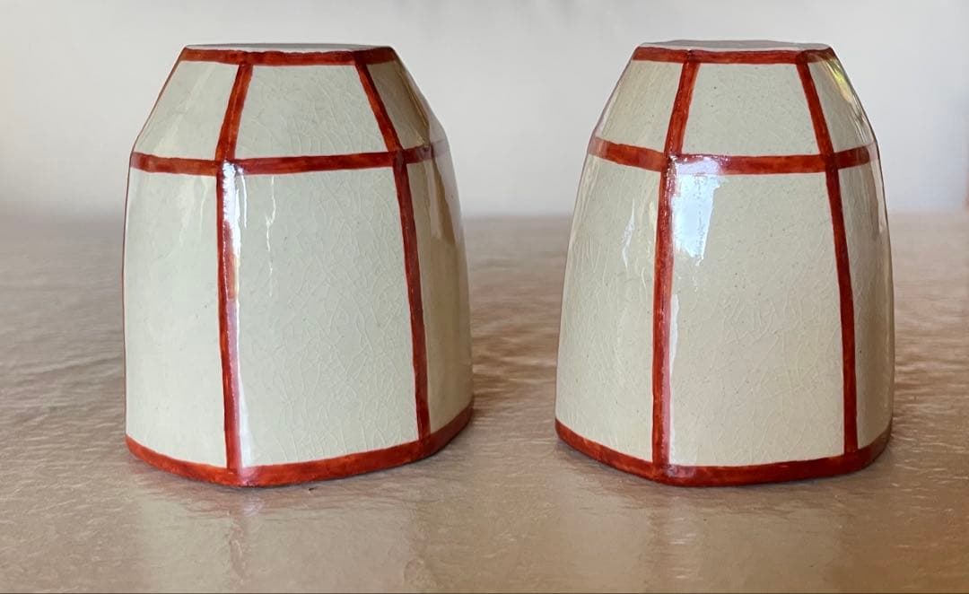 伏原博之　京焼　赤絵ぼんぼり型猪口　2客セット