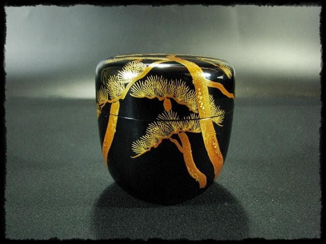 伊川 敬三 老松 金蒔絵 輪島塗 蒔絵師 棗 茶道具 四方桟箱 f177