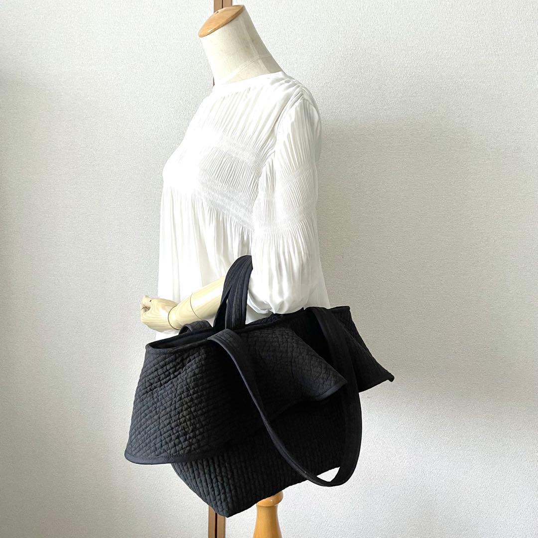 フリル付きヌビトートバッグ　2way ブラック　ヌビバッグ　ハンドメイド