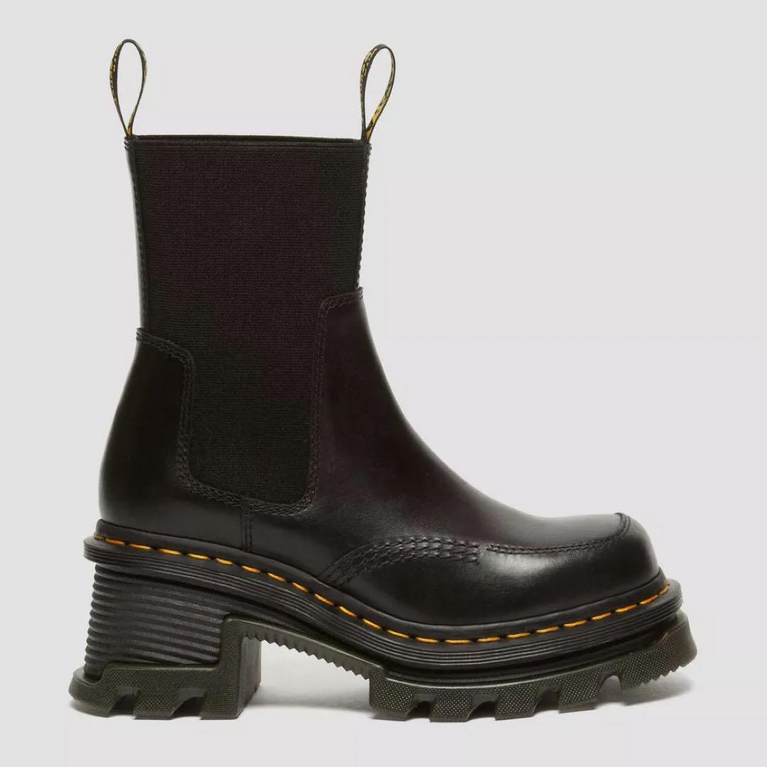 厚底レザーブーツ サイドゴア 黒