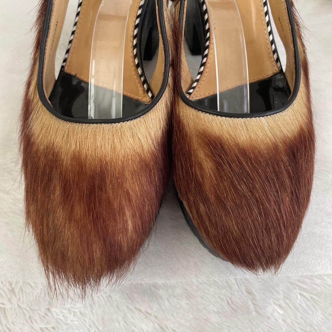 TOGA PULLA ヘアカーフサンダル　チャンキーヒール　ブラウン　38